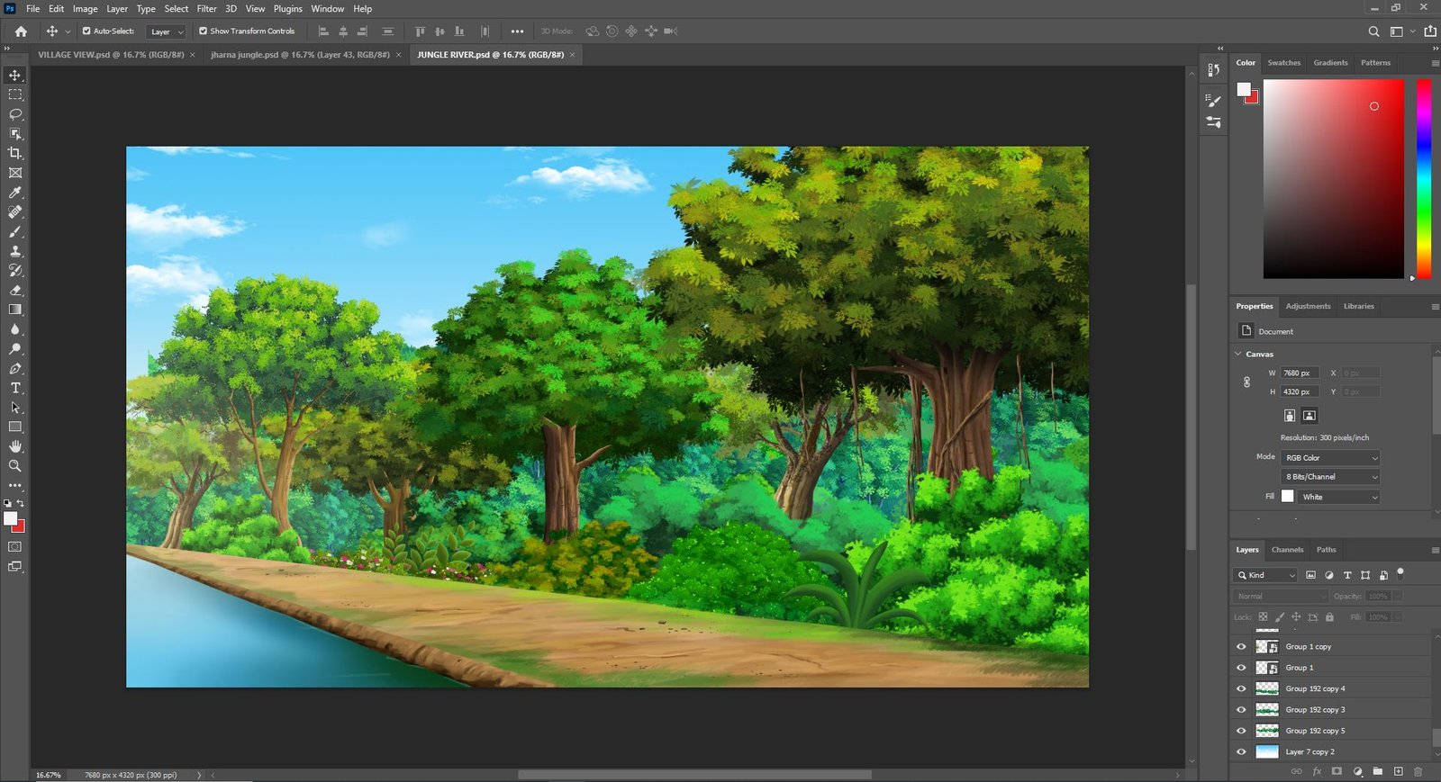 Jungle River Cartoon Background ( PSD File )