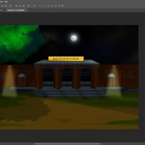Horror Railway Station Cartoon Background ( PSD File )