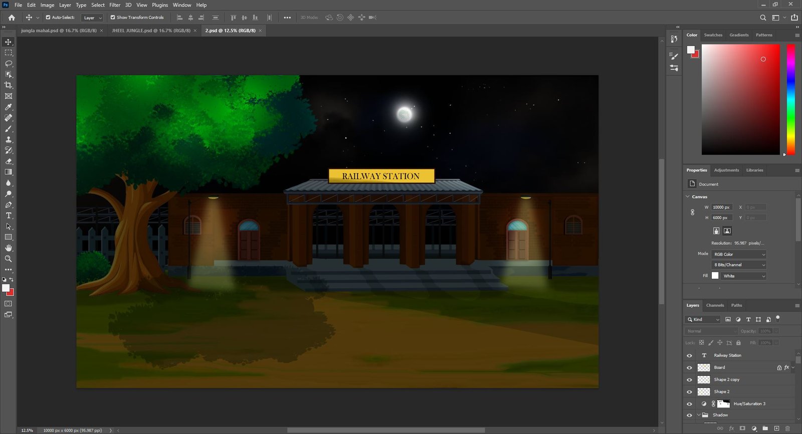 Horror Railway Station Cartoon Background ( PSD File )