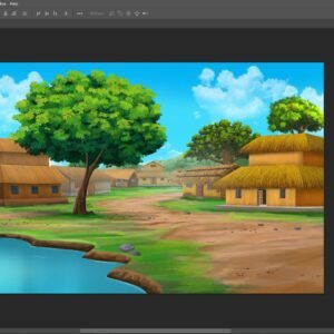 Village View Cartoon Background ( PSD file )
