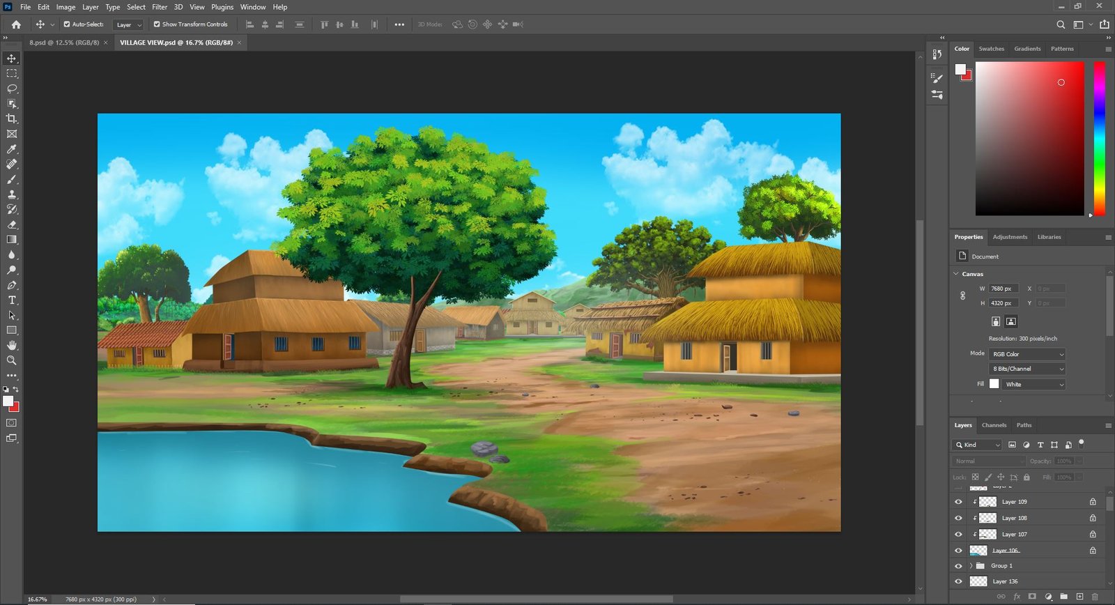 Village View Cartoon Background ( PSD file )